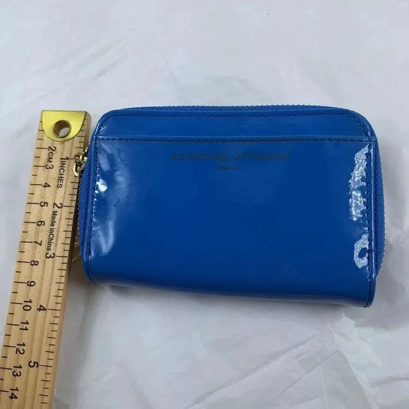 Adrienne Vittadini Bifold Blue Patent Leather with Gold Colored Zippers Wallet - Picture 12 of 14